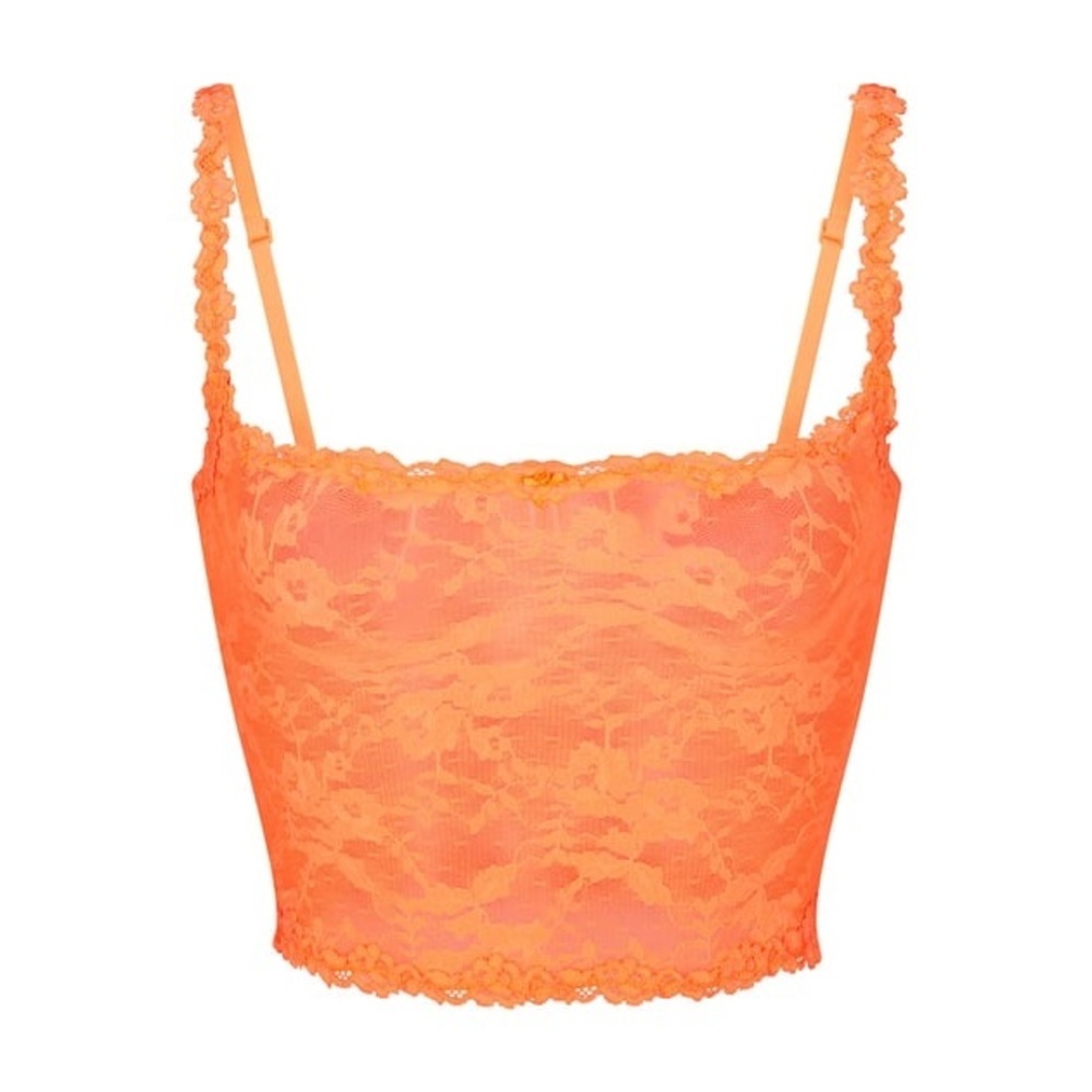 skims track stretch lace neon orange cami bra